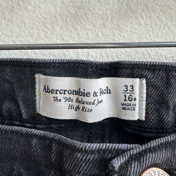 Abercrombie & Fitch 90’s Relaxed High Rise Jean 33 / 16 Straight Leg Gray Black - Picture 3 of 6